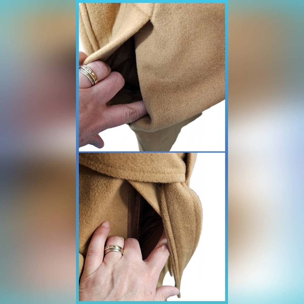 Anne Klein Cashmere Wool Blend Camel Double-Breasted Belted Trench Coat - Picture 10 of 16
